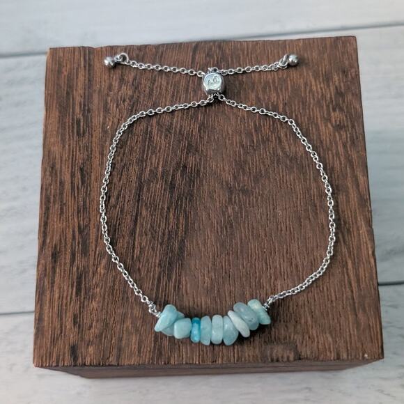 PV Adjustable Bracelet Silver Tone & Aquamarine Tones - Picture 1 of 4